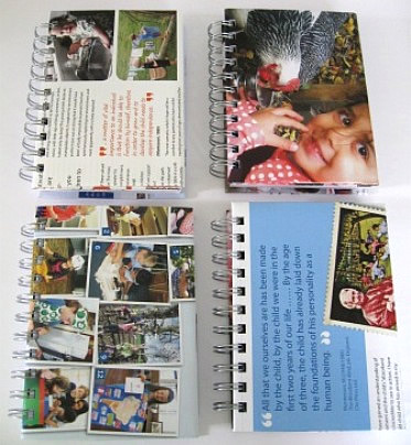 More images of the recycled notebooks made out of the publication, Montessori Voices